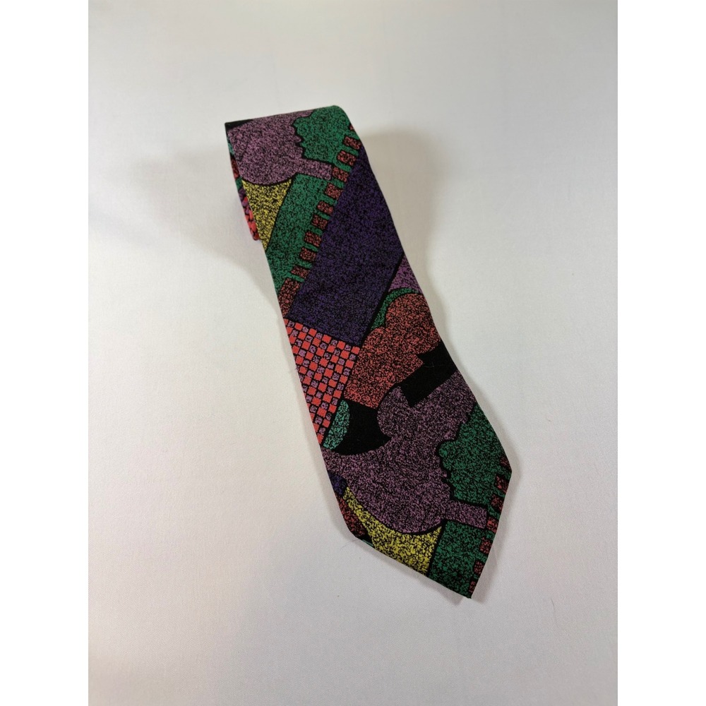 Retro Design Studios Mens Abstract Geometric Multi Color Stippled Necktie Silk